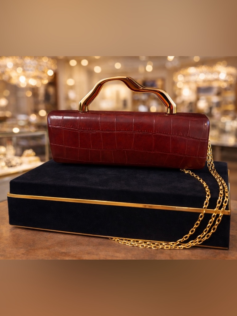 ✨Crown Envy Luxe Wine Croc-Embossed Top Handle Bag✨